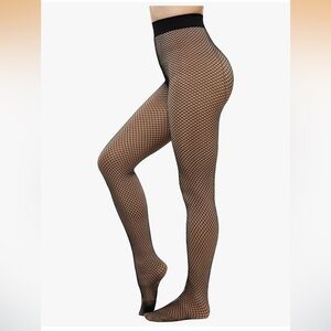 KBVOT Fleece Lined Middle Mesh Fishnet Tights Pantyhose Leggings L NWT